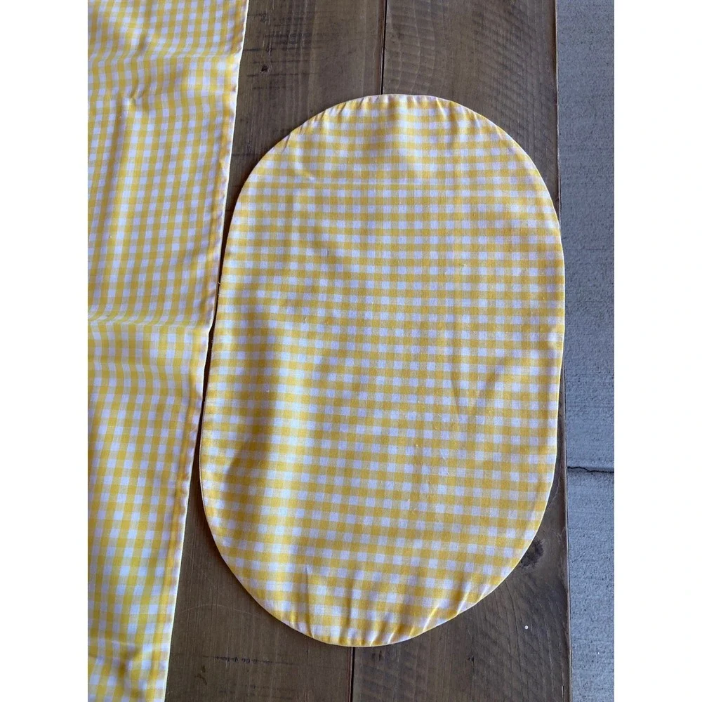 Yellow Gingham Checkered Table Runner‎ and Oval Placemat Set Farmhouse 81x17.5